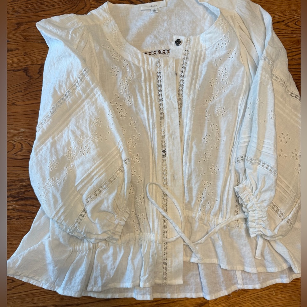 A loves A white eyelet button down